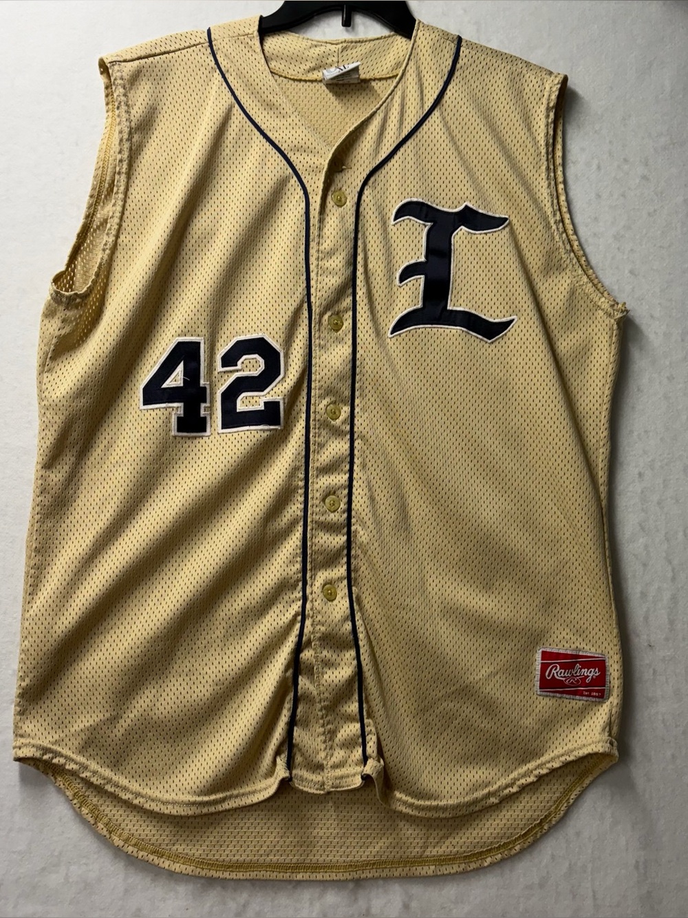Vintage Rawlings Baseball Jersey Sleeveless mesh Mens Size XL # 42  "L" Gold